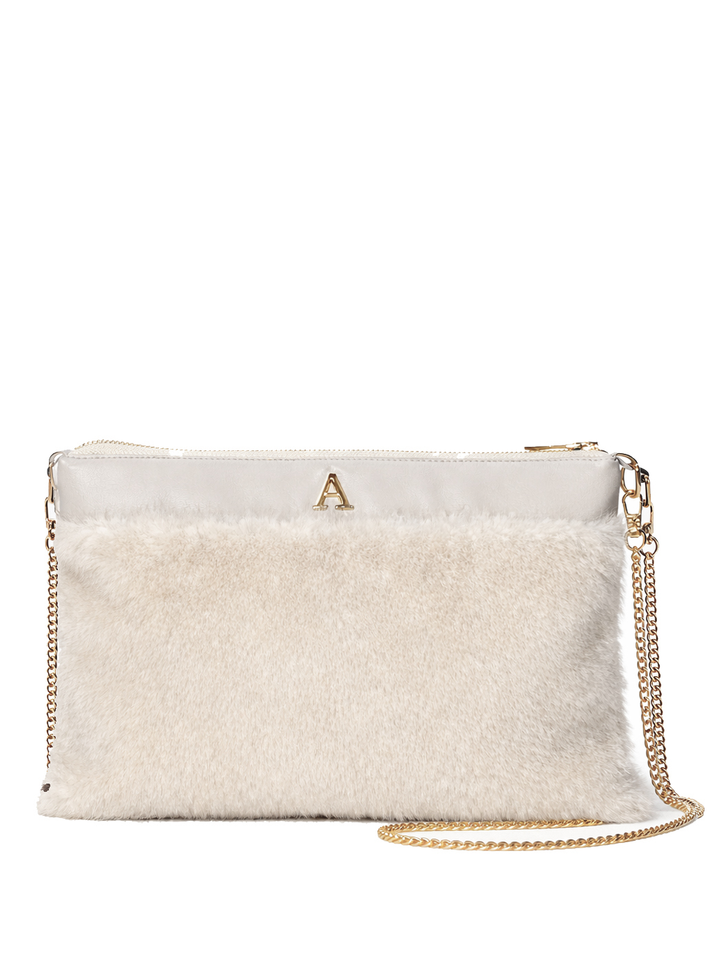 BORSA FAUX FUR MINK EFFECT CON CATENA,100%PL,MADE IN PRC   - BEIGE